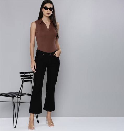 Women Black Flared Mid-Rise Stretchable Jeans